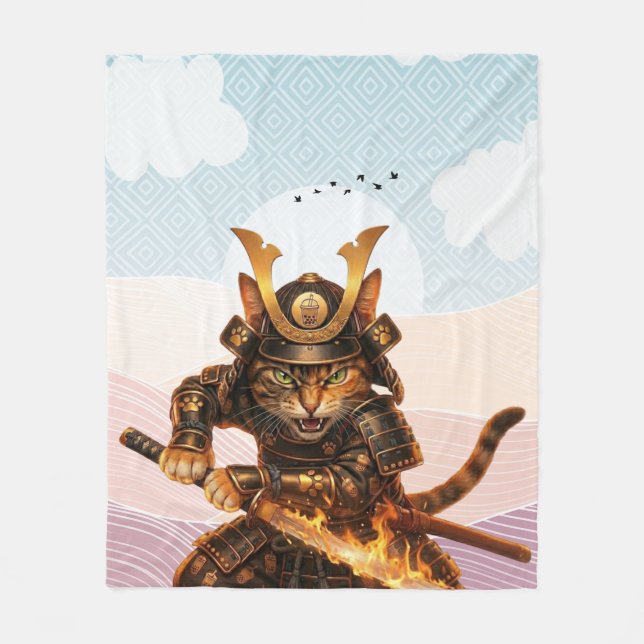 De Velo Cobertor Zen Gato Samurai Onda Japonesa Tradiciona (Frente)