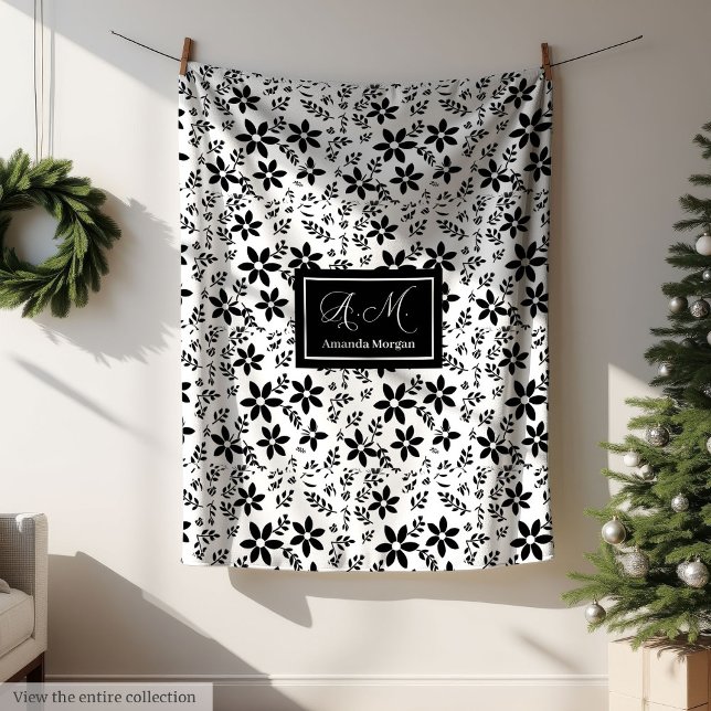 De Velo Elegante Cobertor Preto Branco Botânico Tendência  (Elegant Black White Blanket Trendy Color Botanical)