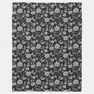 De Velo Elegante Cobertor Preto com Contorno Floral Branco