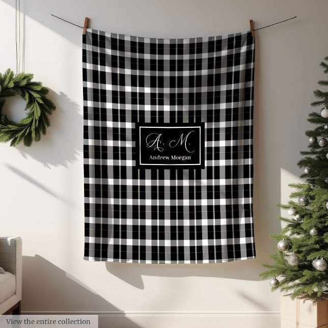 De Velo Elegante Cobertor Xadrez Moderno com Monograma Per (Elegant Modern Plaid Throw with Custom Monogram Fleece Blanket)
