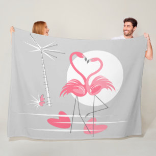De Velo Flamingo Love fleece cobertor grande horizontal