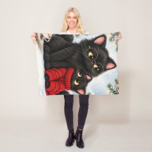 Gato Preto Fofo Suéter Vermelho Cobertor Fleece -
