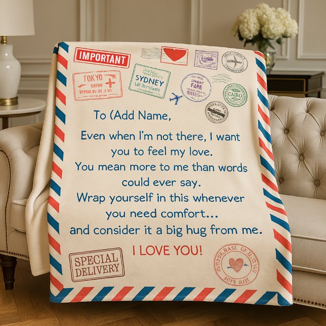 De Velo Presente Personalizado Para Mulher - Cobertor Pers (Personalized Mailer Throw Blanket Gifts – Custom Airmail Love Letter Blankets)
