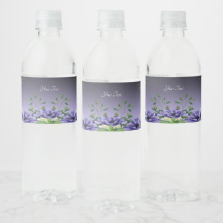De Vinho Aquarela Flores Roxas Rótulo da Garrafa