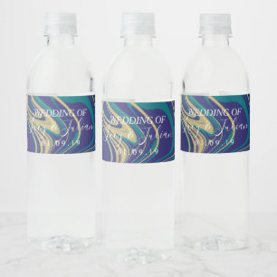 De Vinho Rótulo da Garrafa Azul Dourada Marble Faux