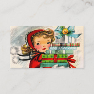 De Visita A menina retro do natal vintage adiciona o cartão