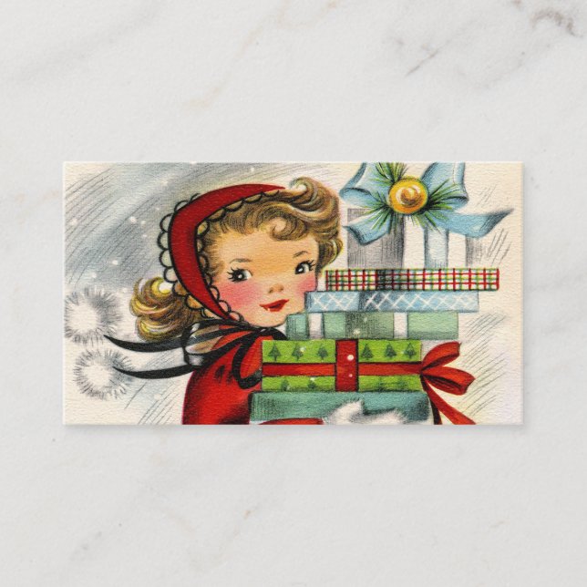 De Visita A menina retro do natal vintage adiciona o cartão (Frente)