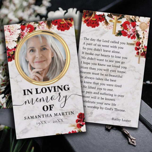 De Visita Burgundy Blush Floral Memorial Cartão com fotos (Criador carregado)