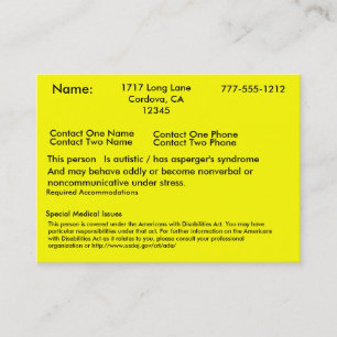 De Visita Cartão alerta autístico