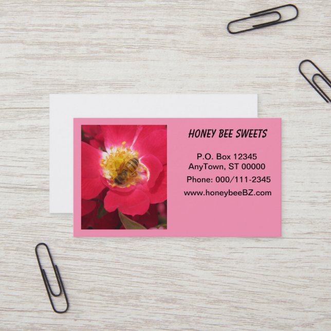 De Visita Cartão Com. - Abelha em Flor Rosa (Frente/Verso In Situ)