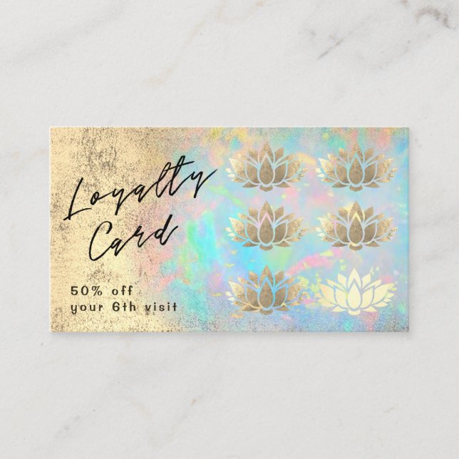 De Visita cartão faux gold foil lotus em textura opal (Frente)