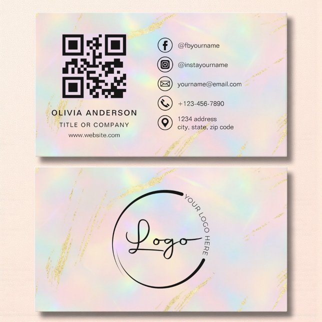 De Visita Cartão QR Code Mínimo Opala Dourado Falso (Criador carregado)