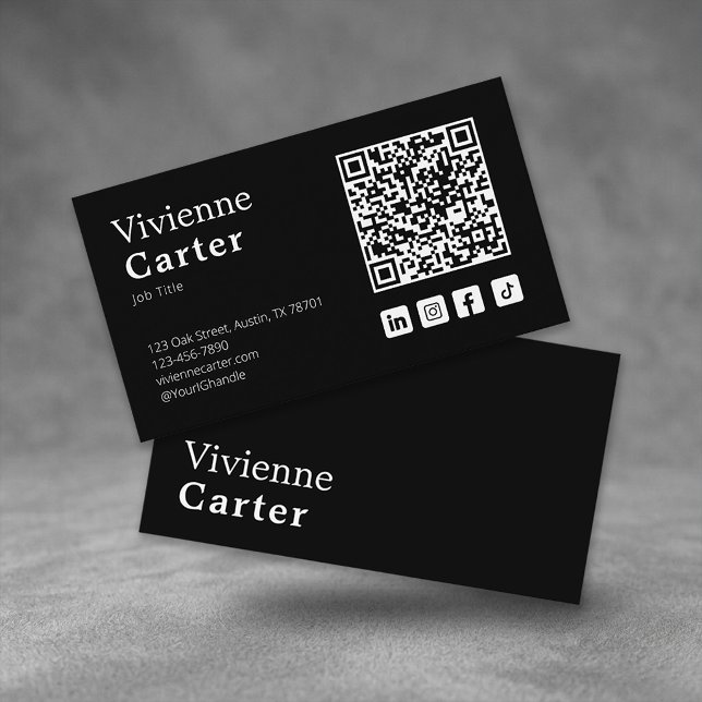 De Visita Cartão QR Code Mínimo Preto e Branco para Redes So (Minimalist Simple Black White Social Media QR Code Business Card)