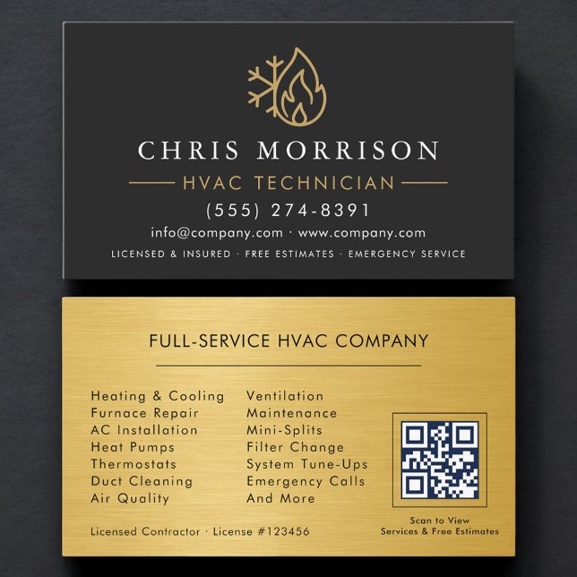 De Visita Cartão QR Code Preto Dourado Moderno e Simples par (Criador carregado)