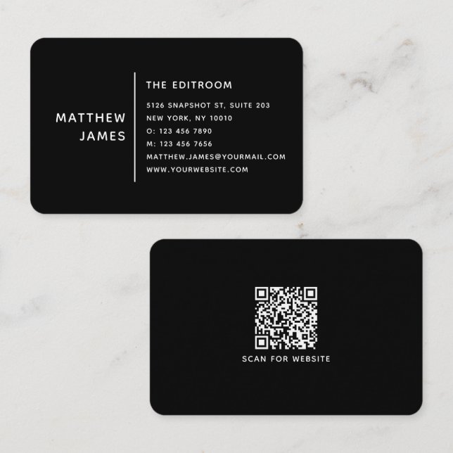 De Visita Cartão QR Code Preto e Branco Moderno Profissional (Frente/Verso)