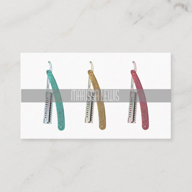 De Visita Cartão retro lustroso do Hairstylist da lâmina do (Frente)