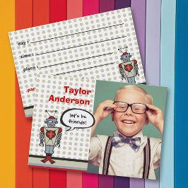 De Visita Cartão Retro Robot Diversão Fotográfica para Crian