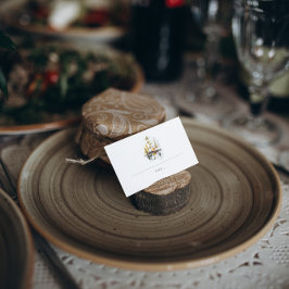 De Visita Cartão Rustic Autumn Watercolor Pines Casamento