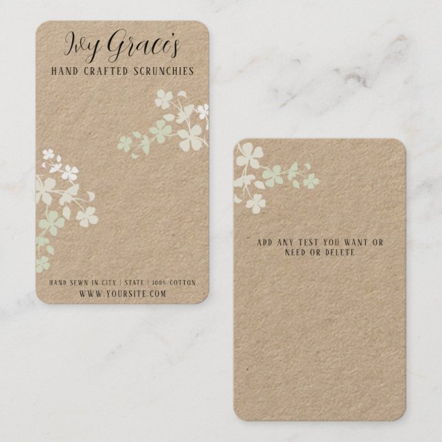 De Visita Cartão Scrunchie artesanal (Frente/Verso)