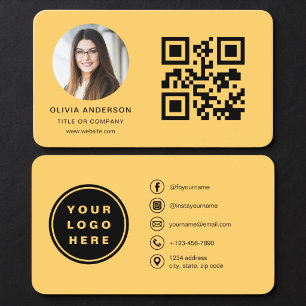 De Visita Código QR Cartão Amarelo Foto