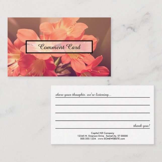 De Visita flores bonitas do cartão do comentário (Frente/Verso)