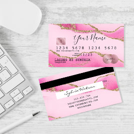 De Visita Maquiagem Dourada do Agate Rosa Estilado do Cartão