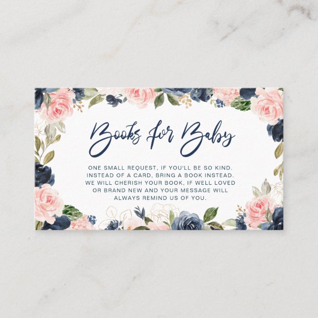De Visita Marinho e blush florais livros florais para cartão (Frente)