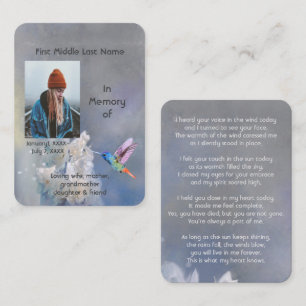 De Visita Memória Memorial Cartão Hummingbird Flores Brancas