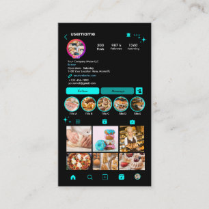 De Visita Padaria Instagram Chef Turquesa Caterer QR Cartão 