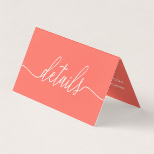 De Visita Script Simples Coral e Branco com Cartão Detalhado