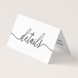 De Visita Script Simples Preto e Branco com Cartão Detalhado