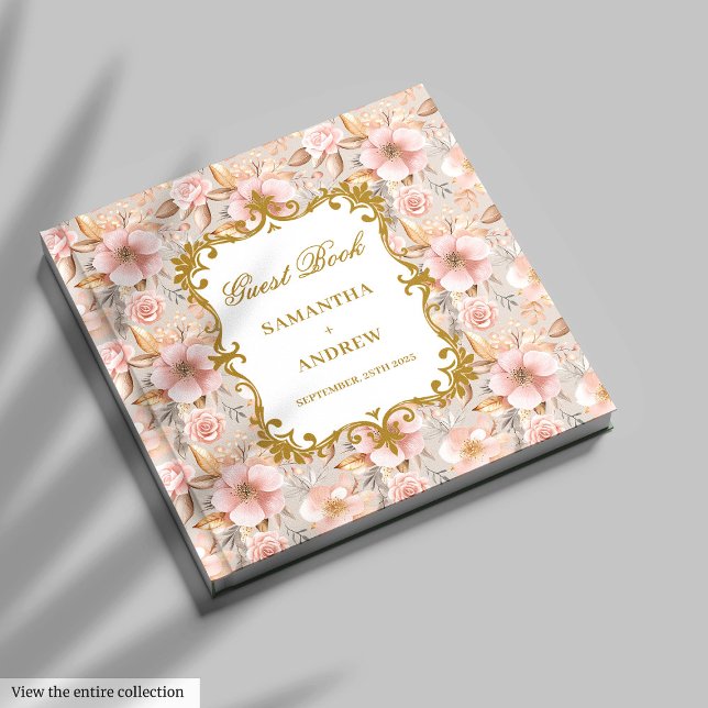 De Visitas Chic Blush Dourado Boho Boho Assinatura do Livro d (Chic Blush Gold Boho Wedding Guest Book Signing)