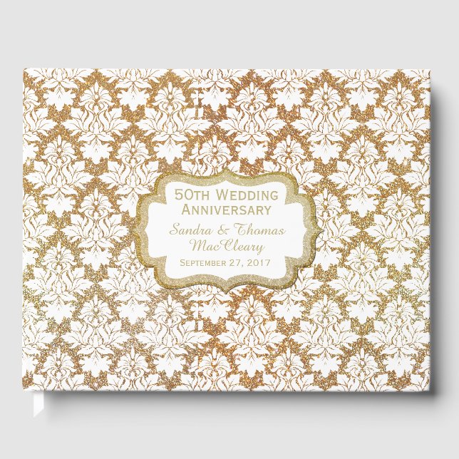 De Visitas Dourado Damask 50º Aniversário Personalizado Livro (Frente)