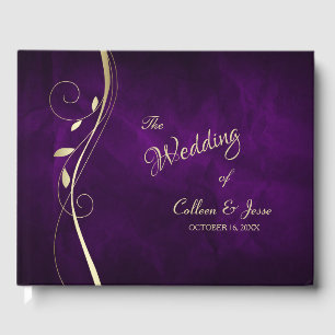 De Visitas Dourado Leaf Swirl Profundo Casamento Roxo Livro d