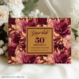 De Visitas Elegante burgundy blush gold rosa 50º livro convid