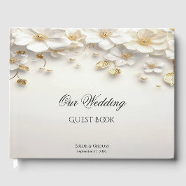 De Visitas Ivory White Floral Dourada Deixa o livro convidado