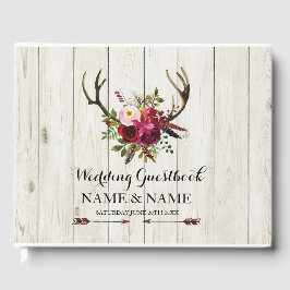 De Visitas Livro Convidado Casamento Stag Antlers Madeira Flo