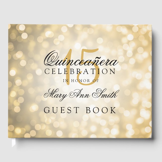 De Visitas Livro Convidado Quinceanera Dourado Bokeights (Frente)