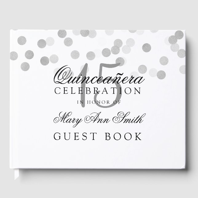 De Visitas Livro Convidado Quinceanera Silver Foil Glitter Lu (Frente)