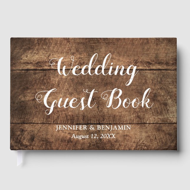 De Visitas Livro Convidado Rustic Distressed Wood Weding (Frente)