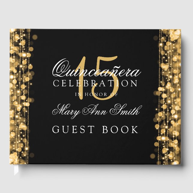 De Visitas O Livro Convidado Quinceanera Party Gama Dourado (Frente)