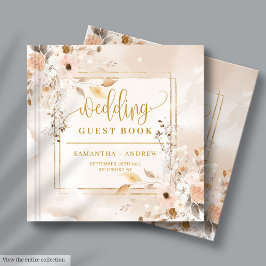 De Visitas Pastel Autumn Boho Florals Dourado Casamento Livro