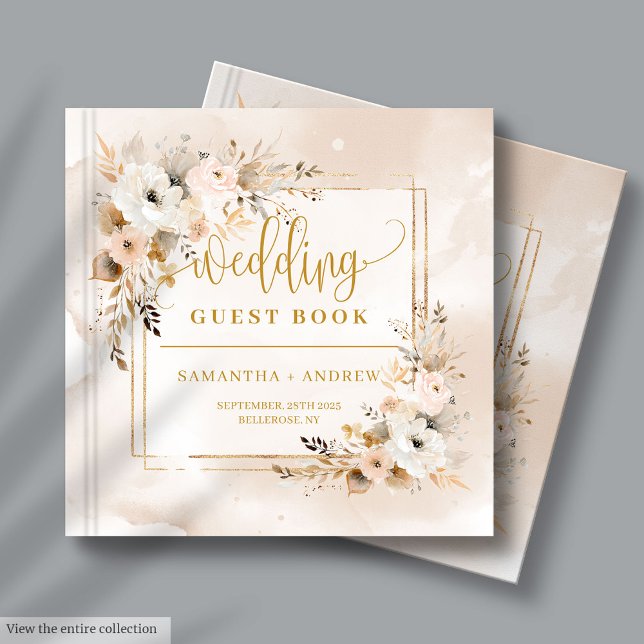 De Visitas Pastel Boho Neutral Dourado Livro Convidado do Out (Pastel Boho Neutral Gold Autumn Wedding Guest Book)