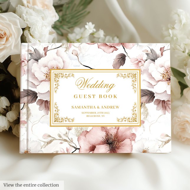 De Visitas Romântico Blush Ivory Dourado Livro Floral (Romantic Blush Ivory Gold Floral Wedding Guest Book

)