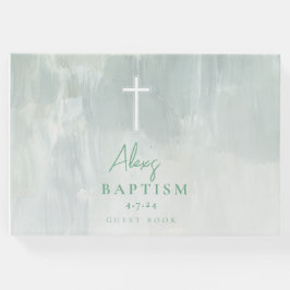 De Visitas Watercolor Pastel Green Baptism Moderno Livro Conv