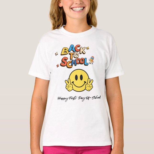 De volta à camiseta smiley face escolar (Frente)