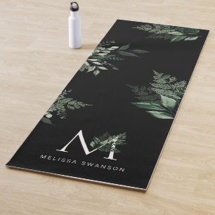 De Yoga tapete preto ioga preto monograma foliage verde