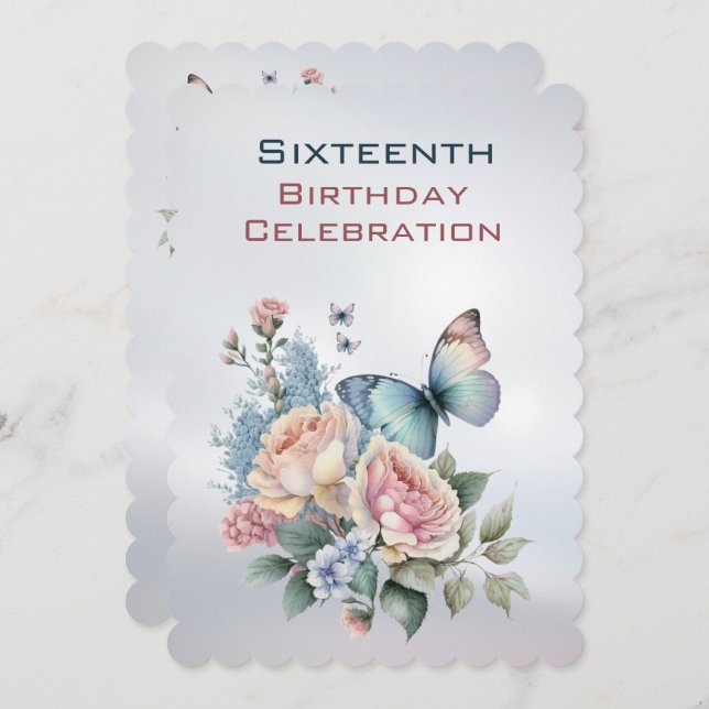 Décimo Sexto Aniversário e Borboleta Convidam (Frente/Verso)