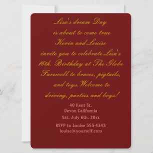 Décimo sexto convite de aniversário.