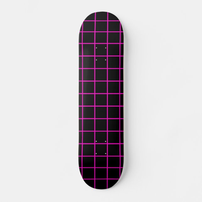 Deck de Skate com Padrão de Grade Rosa e Preto (Frente)